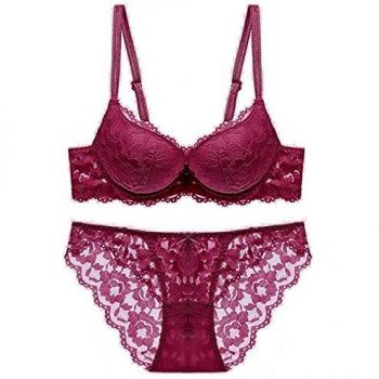 SHKEINI Conjuntos de Lencería Sexy Lingerie Sujetador y Braga de Encaje Push up Bra con Aros sin Relleno Cómoda Ropa Interior Tirante Ajustable