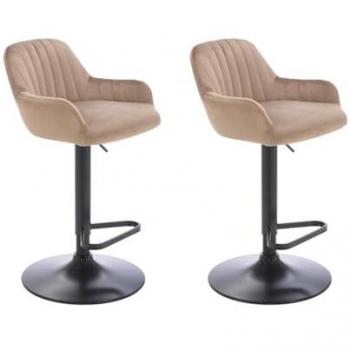 Lote de 2 taburetes de bar ajustables en terciopelo beige y metal negro - ELEANA