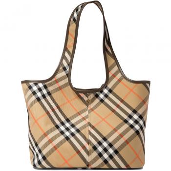 Burberry Women's Check Pattern Small Tote Bag in Beige