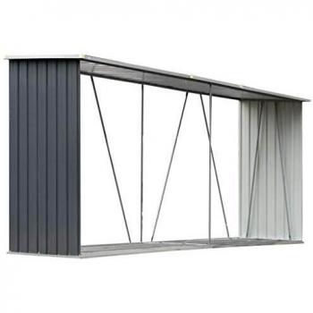 vidaXL Casetilla para Leña Acero Galvanizado Gris 330x84x152 Caseta Cobertizo