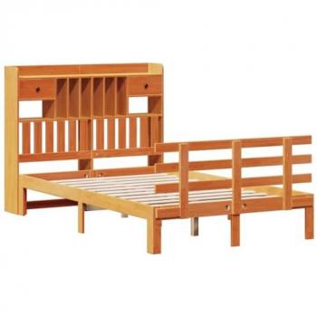 Cama con Estantería sin Colchón Madera Maciza Marrón 120x190 cm Pino
