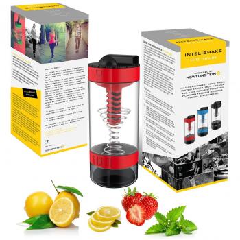 Intelishake H20 INFUSE - Rojo Ardiente - Multicompartimento todo en uno de 550 ml, agitador de proteína, infusión de frutas y botella de zumo con filtro de carbono, libre de BPA para el exterior, deportes, gimnasio, ejercicio