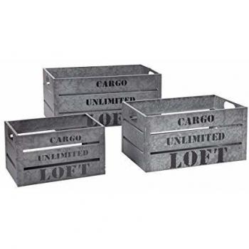 Juego de 3 Cajas Cargo de Metal Gris - Atmosphera - Tamaños Diferentes