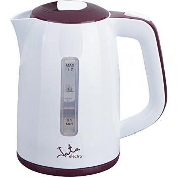 Jata HA717 Hervidor de Agua Capacidad 1,7 l Fácil Limpieza Resistencia Oculta Placa Calefactora de Acero Inoxidable Base Giratoria Tapa Abatible 2000 w, Color Blanco