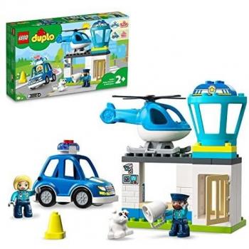 LEGO 10959 Duplo Comisaría de Policía y Helicóptero, Coche de Juguete con Luces y Sonido, Juegos Educativos para Niños Mayores de 2 Años