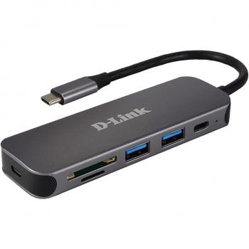 D-Link DUB-2325 5-in-1 USB-C Hub with Card Reader, 2x USB 3.0 Ports, 1x USB-C Female Port, MicroSD & SD Slots, Compatible with PC, MacBook Pro