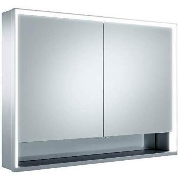 Espejo Armario Keuco Royal Lumos 100 x 73,5 cm con Iluminación LED, 2 Puertas y Almacenamiento Abierto, Anodizado Plateado