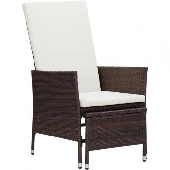 Reclining Garden Chair with Cushions in Brown Poly Rattan