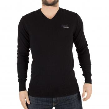 Superdry Hombre Etiqueta de color naranja con cuello en V de punto, Negro, XX-Large