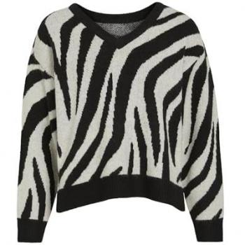 Vila - Jersey de mujer cuello pico, Suéter de punto femenino, Color Negro, Talla L
