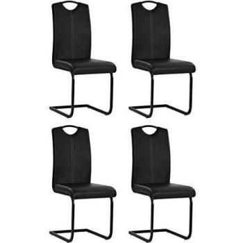 vidaXL 4X Sillas de Comedor de Tipo Voladizas Asientos de Salón Estilo Cantilever Muebles de Casa Hogar Sillón de Cuero Artificial Sintétito Negro