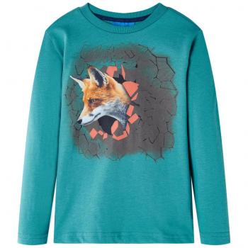 Camiseta Infantil Manga Larga Estampado Zorro Color Aguamarina Oscuro Talla 128