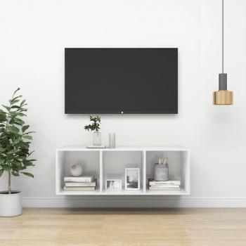 Mueble de pared para TV en madera contrachapada blanco brillo 37x37x107 cm