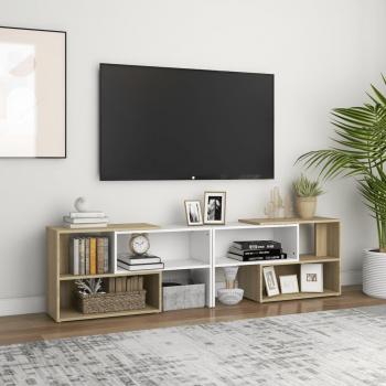 Mueble de TV madera contrachapada 149x30x52 cm, Mueble de Salon, Mueble TV, Mueble Televisor, Mesa de TV, Mueble tele; Mueble para TV aglomerado blanco y roble