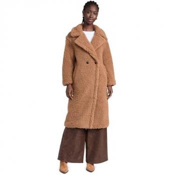 UGG Women's Gertrude Long Teddy Coat Faux Fur in Camel, Size M