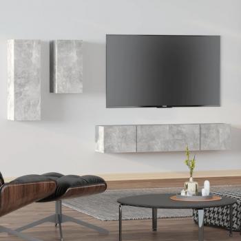 Set de muebles para TV 4 piezas de madera contrachapada gris con acabado de hormigón