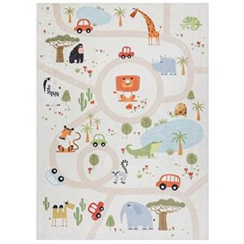 Alfombra Lavable Antideslizante para Niños RUGSX 1165 Zoo Beige 120x170 cm