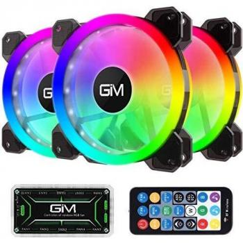 GIM Ventilador de Carcasa RGB de 120 mm, Paquete de 3, Kit 3 en 1 de ICETEK LED para PC con Ventilador RGB, 366 Modos con Controlador y Mando a Distancia, diseño de Ventilador silencioso Reforzado