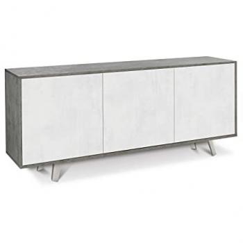 Aparador Quadrante 3 Puertas Apertura Push-Pull Cemento y Óxido Blanco 177x41x74 cm