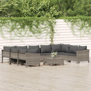 vidaXL 10-Piece Grey Poly Rattan Garden Lounge Set with Cushions