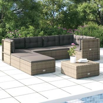 7-Piece Grey Poly Rattan Garden Lounge Set with Cushions