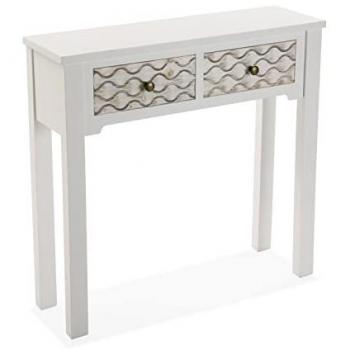 Mueble Recibidor Estrecho Versa Safira, Mesa Consola con 2 cajones, Medidas (Al x L x An) 79 x 25 x 80 cm, Madera, Color Blanco y Marrón