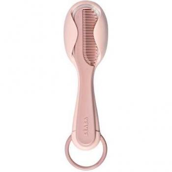 BÉABA Peine + Cepillo de Pelo para Bebé y Niño, Sistema de almacenamiento del peine integrado en la parte trasera del cepillo, Rosa