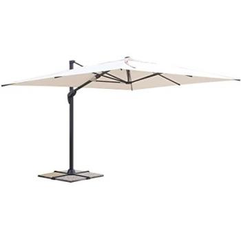 Parasol de Jardín Excentrico 3x4 Orientable 360° con Estructura de Aluminio Inclinable y Brazo Lateral Retráctil - Chimenea Cortaviento