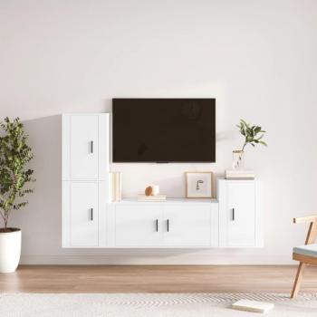 Set de Muebles de TV 4 Piezas Madera Contrachapada Blanco Brillo vidaXL