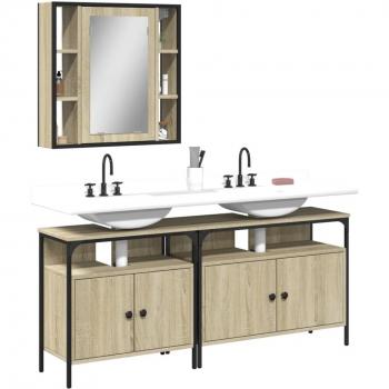 Juego de muebles de baño 3 piezas madera contrachapada roble sonoma marrón