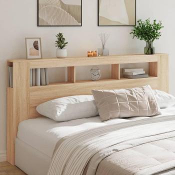 Cabecero LED de madera ingeniería roble Sonoma 200x18,5x103,5 cm Marrón