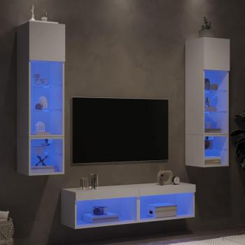 Muebles de TV de pared con LED 6 piezas madera ingeniería blanco