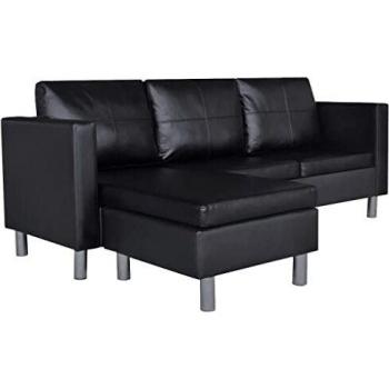 vidaXL Sofá Modular de 3 Plazas en Forma Cuero Artificial Negro Sillon Salón