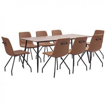 vidaXL Juego de Comedor 9 Piezas Cuero Sintético Mobiliario Decoración Interior Casa Hogar Robusto Duradero Resistente Funcional Práctico Útil Marrón