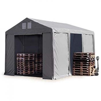 Carpa Almacén 4x6 m con Altura Lateral de 3,0 m, Puerta con Cremallera, Lona PVC 850 Impermeable en Gris