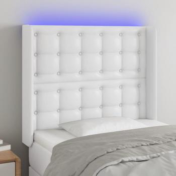 Cabecero con LED en cuero sintético blanco 103x16x118/128 cm