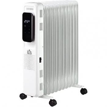HOMCOM Radiador de Aceite 2720W 3 Modos de Calefacción con 11 Elementos Pantalla LED Control Táctil Termostato Temporizador 24H y Ruedas Bajo Consumo 20 m² 50,5x24x63 cm Blanco