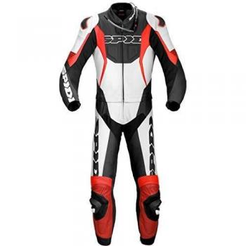 Spidi Sport Warrior Touring - Traje de piel para motocicleta, 2 piezas, color negro/rojo, talla 48