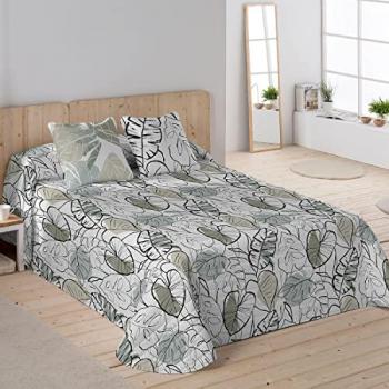 Colcha Bouti Monstera Naturals con Funda de Cojín - Cama 150 cm - Fabricada en España
