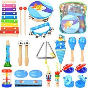 Wesimplelife Set de juguetes de madera para instrumentos musicales, instrumentos de percusión para niños y niñas con mochila de almacenamiento