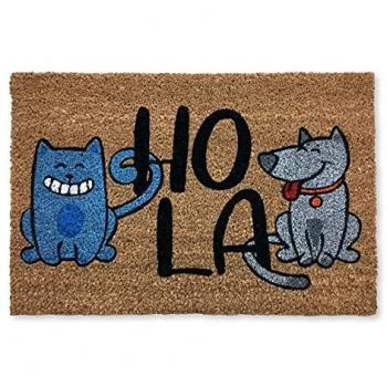 Felpudo Original de Coco y PVC Antideslizante Hola Gato y Perro - 40x60 cm
