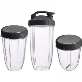 Juego de Tazas de Repuesto Nutribullet: 3 Piezas (32 Oz Colosal, 24 Oz Alta, 18 Oz Pequeña) + 3 Tapas para Exprimidor de Frutas