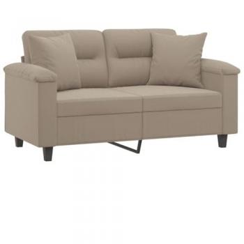Sofá de 2 Plazas con Cojines en Tela de Microfibra Gris Taupe 120 cm