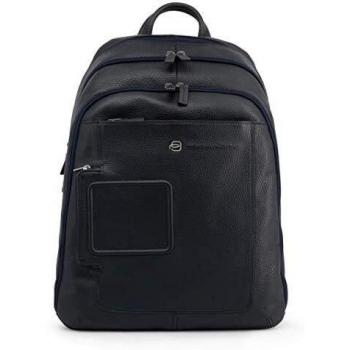 Piquadro Slim Blue Leather Backpack with Laptop Compartment