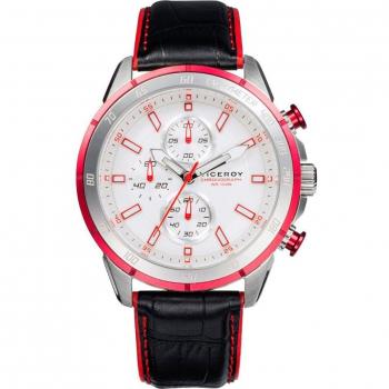 Reloj Viceroy Heat Cronógrafo Hombre Correa Piel Negra con los Extremos en Rojo Caja Acero Diámetro 44 mm Bisel de Aluminio Rojo
