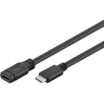Cable USB 3.1 C Macho a Hembra de Extensión - 1m - Negro | Alta Velocidad de Transferencia