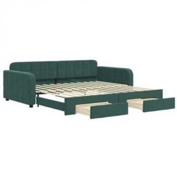 Sofá Cama Nido con Cajones de Terciopelo Verde Oscuro 100x200 cm