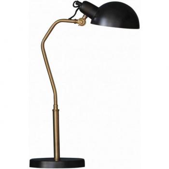 Lámpara de mesa de trabajo en acero largo, negro satinado con pintura de latón envejecido