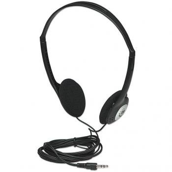 Manhattan Adjustable Lightweight Stereo On-Ear Headphones with Foam Earpads, 80W Max Speaker Output, 2.2m Cable, Standard 3.5mm Jack, Black with Three-Year Warranty