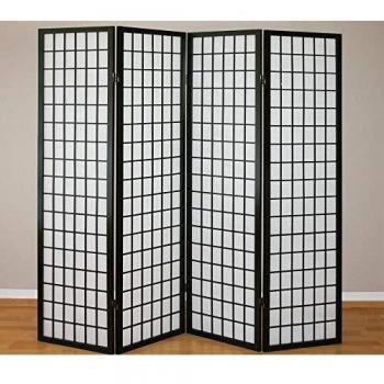 Biombo de 4 paneles en madera negra y papel de arroz 175x176cm